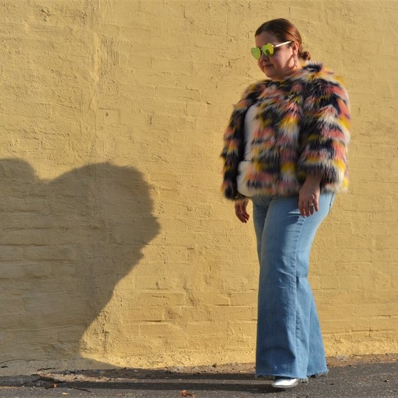 Eloquii Multicolor Faux Fur Coat, size 14 16 14/16 - Picture 3 of 5